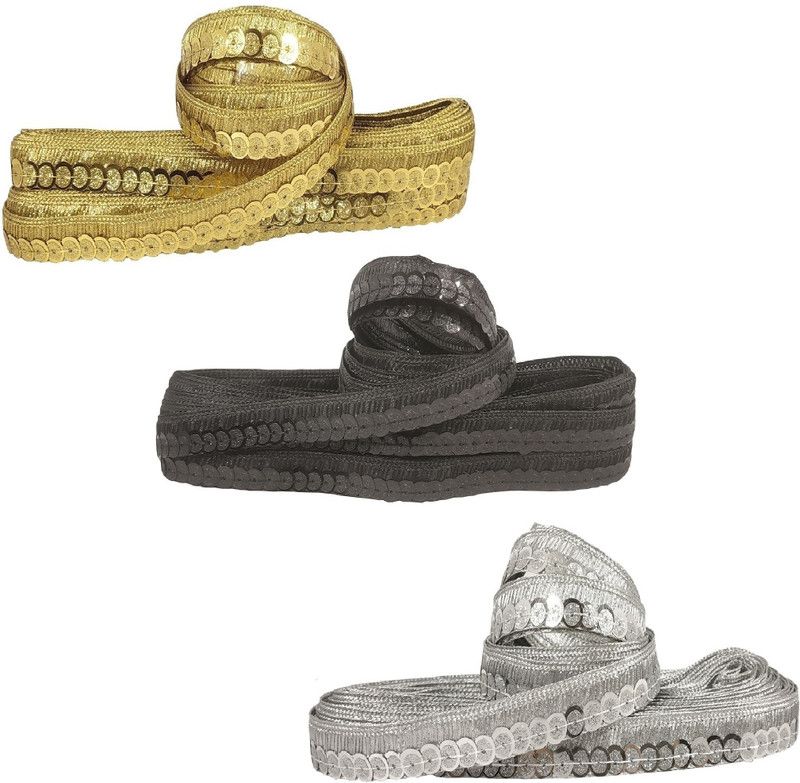 Stylewell CWG0338-007 Pack of 3 (9mtr & 1.6cm Width) Multicolor Sitara Gota Lace Dress Craft Material Lace Reel  (Pack of 3)