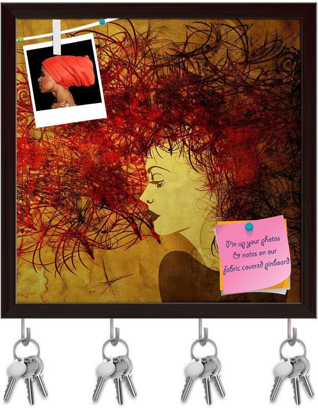Artzfolio Beautiful Girl Face D2 Pinboard with Key Holder Hooks Dark Brown Frame 16x16inch Cork Bulletin Board  (Multicolor 16 x 16 inch (41 x 41 cms))