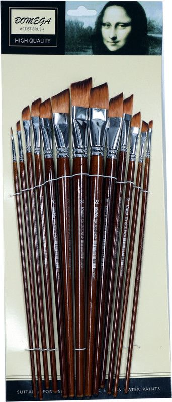 Asint Angular Bomega Best Artist Paint Brush Set (13 Brushes) for Acrylic, Watercolor & Face Painting By Artist Brush (Mona Liza)  (Set of 13, Brown)