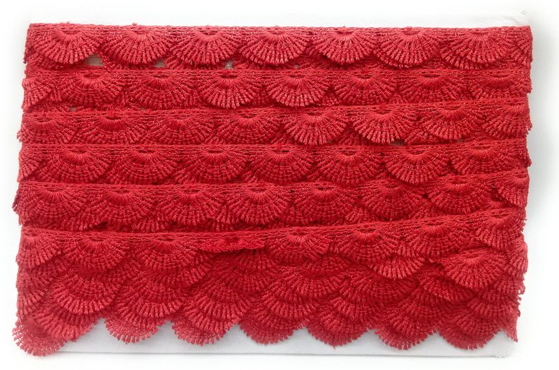 Lace styles KAV3029-RED 12mm GPO,PANKHA Half Sunrise Cotton Lace for Saree, dupatta, blouse, Suit (9 Meters)(Red) Lace Reel Embroidry Lace Reel  (Pack of 1)