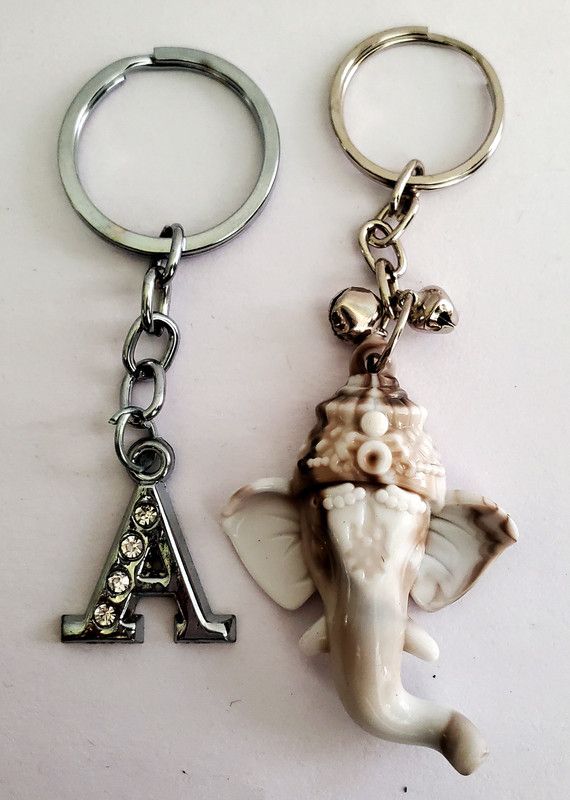 ShopTalk Marble Finish Lord Ganesha With Alphabet Letter A Key Chain