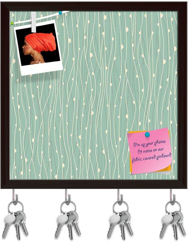 Artzfolio Abstract Style D1 Pinboard with Key Holder Hooks Dark Brown Frame 16x16inch Cork Bulletin Board  (Multicolor 16 x 16 inch (41 x 41 cms))