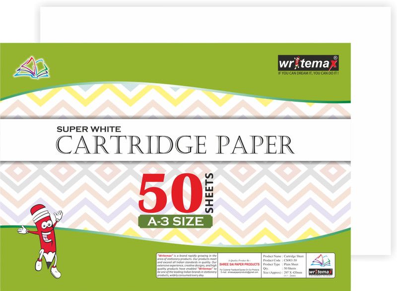 Writemax A3 cartridge sheet 140 gsm super white for drawing and sketching (set of 50 sheets) UNRULED A3 140 gsm A3 Paper  (Set of 1, White)