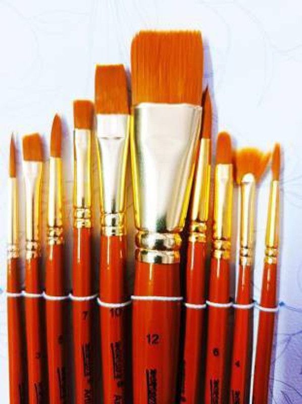 Levin 10pc mix Brush Different Shape Nylon Hair Watercolor, oil color, Acrylic color, oil paints color, Gouche color,Artist Paint Brush Set  (Set of 10, browen)