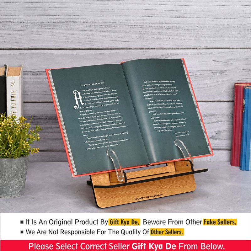 GIFT KYA DE 1 Compartments Book reading stand Desk accessorie for adjustable reading angle compatible with all size book, tablet & mobile all in one book holder for reading, Eco Friendly  (BAMBOO)