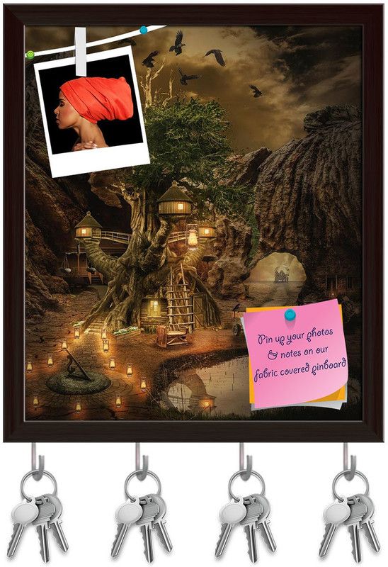 Artzfolio Fairy House In A Gated City Pinboard & Key Holders Dark Brown Frame16x18.6inch Cork Bulletin Board  (Multicolor 16 x 18.6 inch (41 x 47 cms))