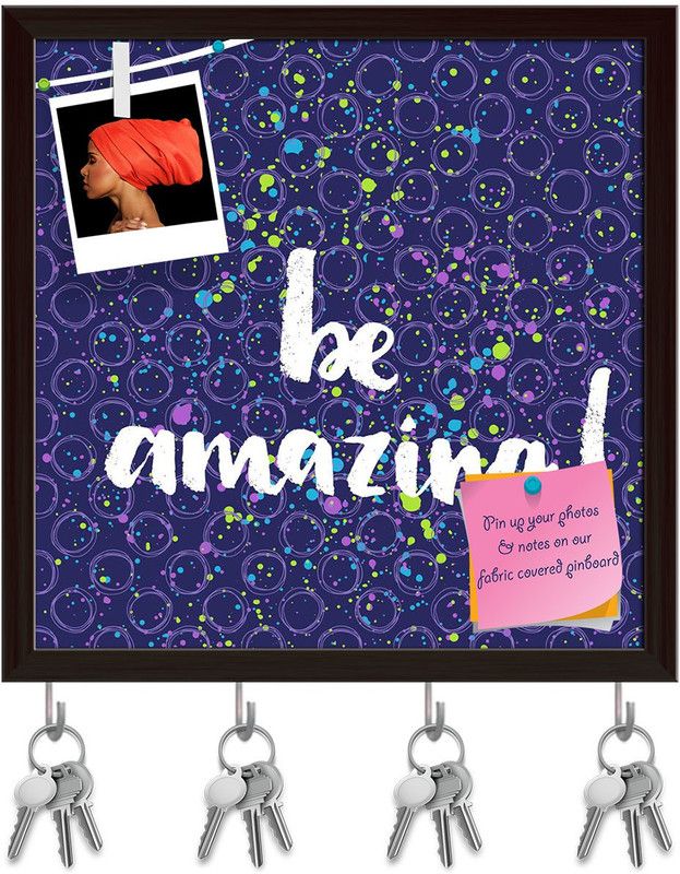 Artzfolio Be Amazing D1 Pinboard with Key Holder Hooks Dark Brown Frame 20x20inch Cork Bulletin Board  (Multicolor 20 x 20 inch (51 x 51 cms))