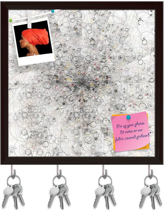Artzfolio Abstract Artwork D149 Pinboard with Key Holder Hooks Dark Brown Frame 20x20inch Cork Bulletin Board  (Multicolor 20 x 20 inch (51 x 51 cms))