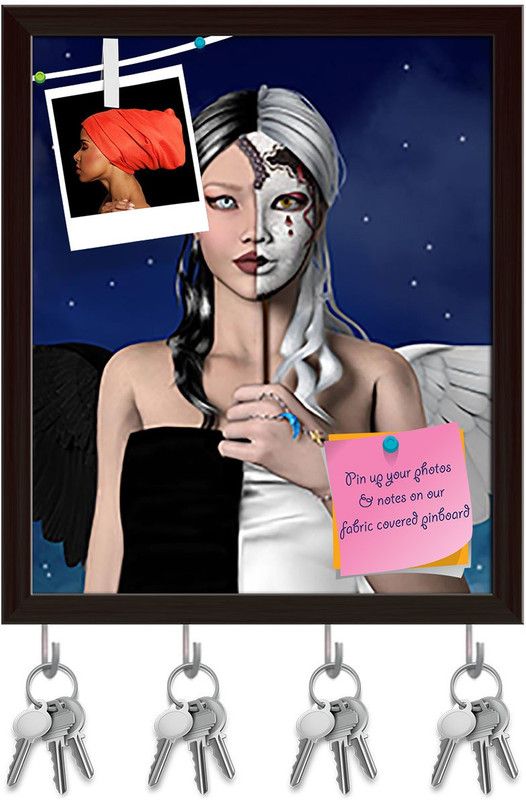 Artzfolio Zodiac Series Gemini D1 Pinboard with Key Holders Dark Brown Frame16x19.1inch Cork Bulletin Board  (Multicolor 16 x 19.1 inch (41 x 49 cms))