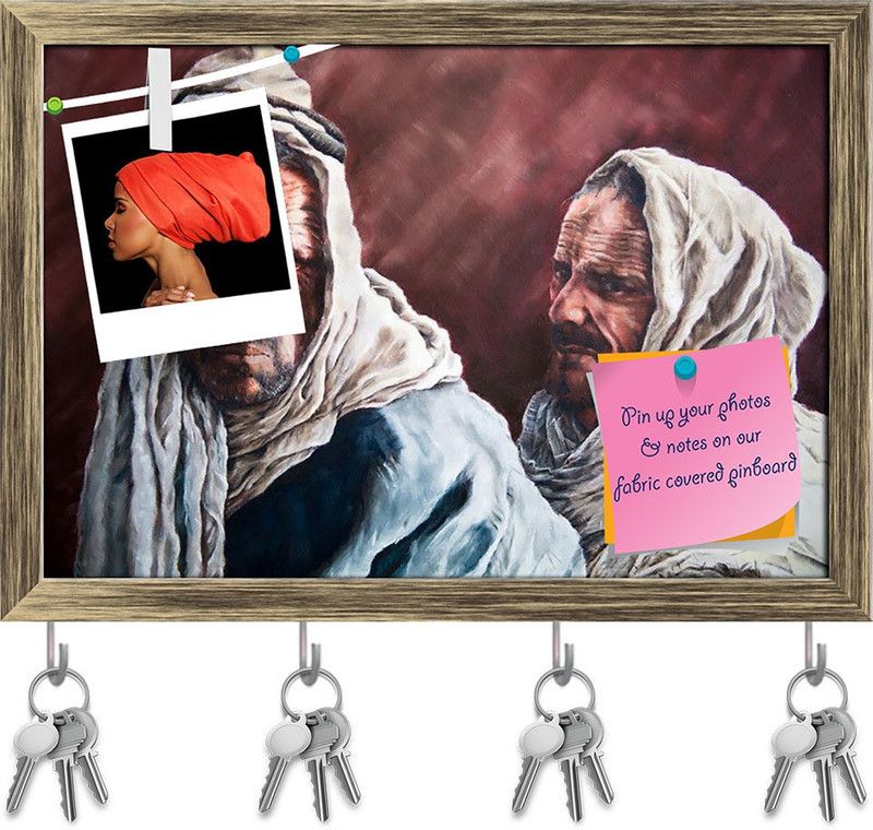 Artzfolio Artwork Arab Pin Board with Key Holders Antique Golden Frame 17.2x12inch Cork Bulletin Board  (Multicolor 17.2 x 12 inch (44 x 30 cms))