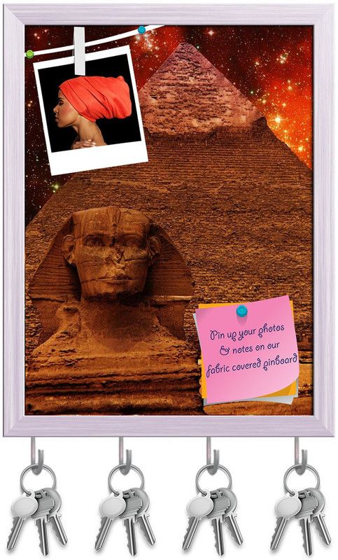 Artzfolio Great Sphinx Of Giza & Pyramid Of Khafre Pinboard & Key Hooks White12x15.8in Cork Bulletin Board  (Multicolor 12 x 15.8 inch (30 x 40 cms))