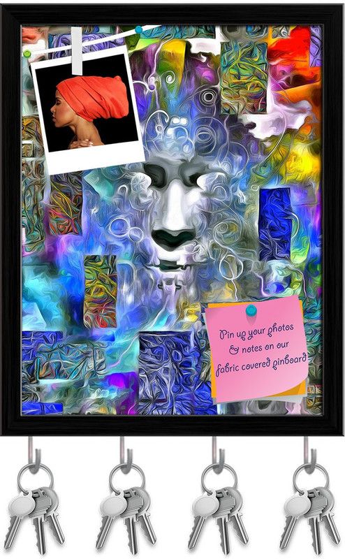 Artzfolio Human Face Abstract Art Pin Board with Key Holders Black Frame 6x7.5inch Cork Bulletin Board  (Multicolor 6 x 7.5 inch (15 x 19 cms))