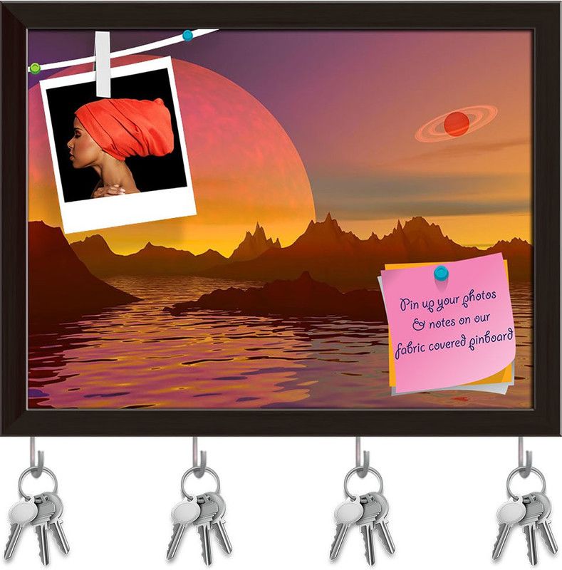 Artzfolio Landscape With Rocky Mountains D2 Pinboard & Key Holder Dark Brown Frame10.3x8in Cork Bulletin Board  (Multicolor 10.3 x 8 inch (26 x 20 cms))