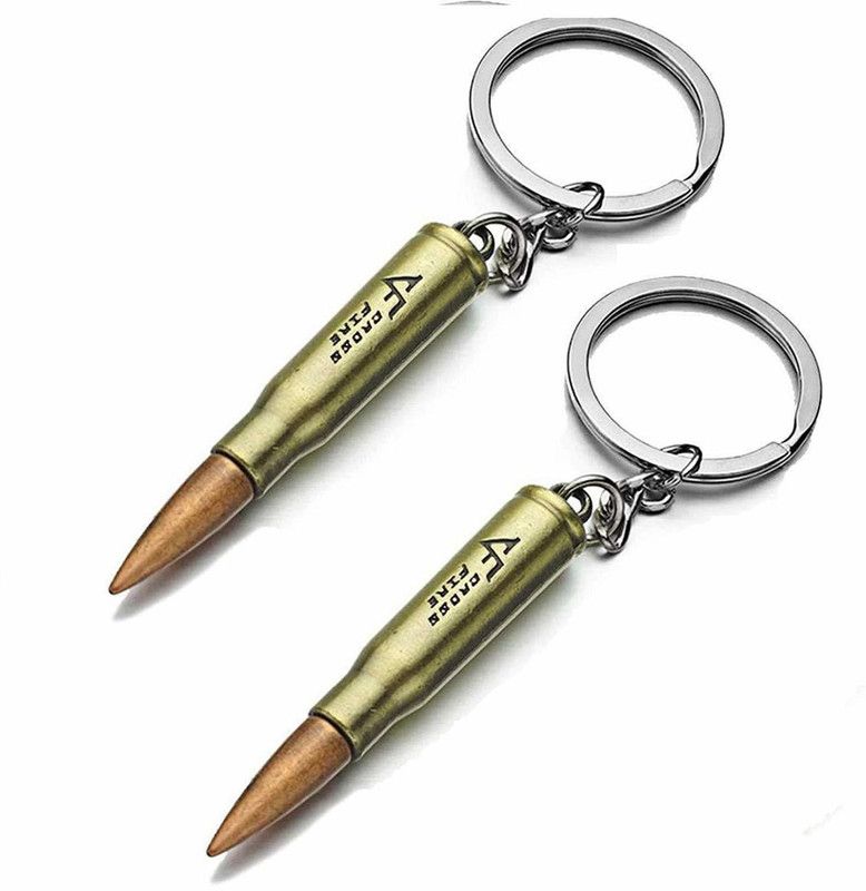 NSV PUBG Bullet Keychain Combo Set of 2 Premium Metal Cross Fire Big Bullet Key Chains Battleground Gun Bullets High Quality Metal Key Ring for PUB-G Lovers/Players Key Chain
