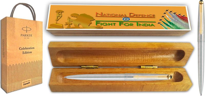 PARKER Galaxy Stainless Steel Ball Pen With Wooden Fight For India Gift Box & Gift Bag Ball Pen  (Blue, Black)