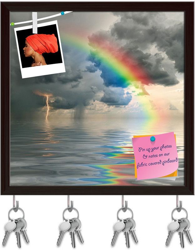 Artzfolio Colorful Rainbow Over Ocean Pinboard with Key Holders Dark Brown Frame8x8inch Cork Bulletin Board  (Multicolor 8 x 8 inch (20 x 20 cms))