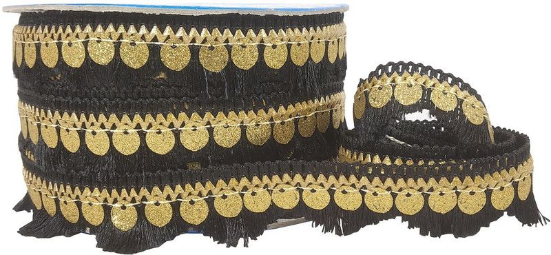 Utkarsh CWG0341-05 (18mtr & 2.5cm Width) Black Gota Kinari Patti Sitara Zari Trim Lace & Border Lace Reel  (Pack of 1)