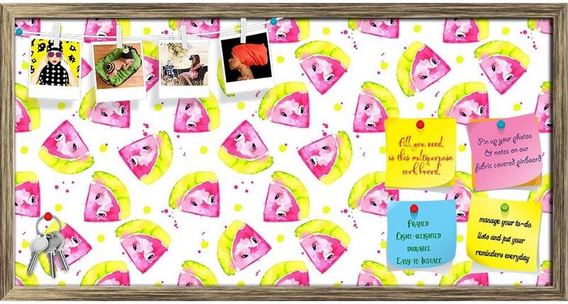 Artzfolio Hand Drawn Watercolor Pink Watermelons Pattern Notice Pin Soft Board Cork Bulletin Board  (Antique Gold Frame 30 x 15 inch (76 x 38 cms))