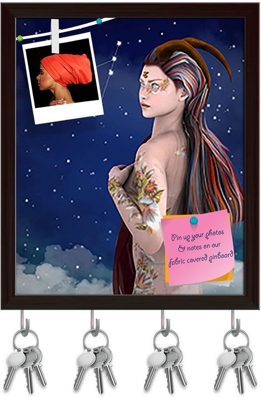 Artzfolio Zodiac Series Capricorn D1 Pinboard with Key Holders Dark Brown Frame16x19.1inch Cork Bulletin Board  (Multicolor 16 x 19.1 inch (41 x 49 cms))