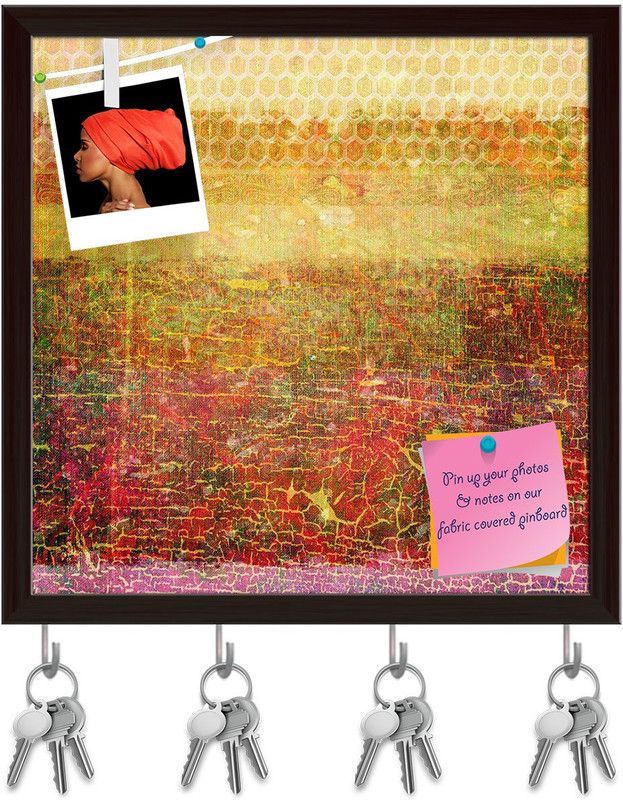 Artzfolio Abstract Artwork D148 Pinboard with Key Holder Hooks Dark Brown Frame 20x20inch Cork Bulletin Board  (Multicolor 20 x 20 inch (51 x 51 cms))