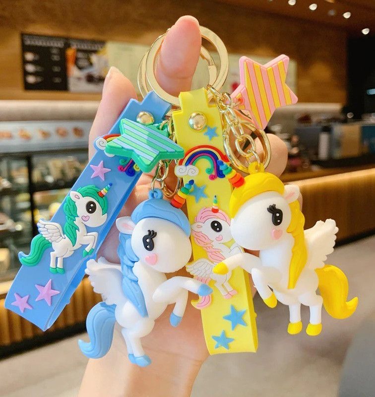 Magic of Gifts Cute Fairy Unicorn Keychain Pair with Charm Wristlet & Little Stars for Kids/Girls Unicorn Keyring Ornament for Handbag, Backpack, Pouch Wallet Key Chain