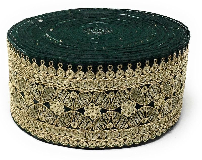 Inhika 9 Meters Lace Border Material, Embroidered, Velvet Fabric (6cm Wide, Bottle Green) for saree dupatta lehenga blouse Lace Reel  (Pack of 1)