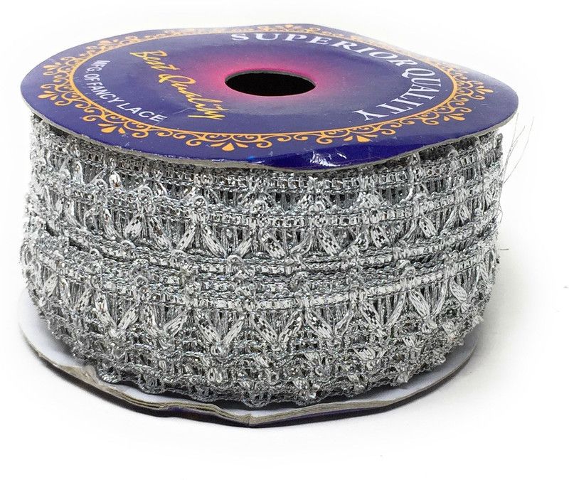 Inhika 9 Meters Lace Border Material, Embroidered, Polyester Fabric (1cm Wide, Silver) for saree dupatta lehenga blouse Lace Reel  (Pack of 1)