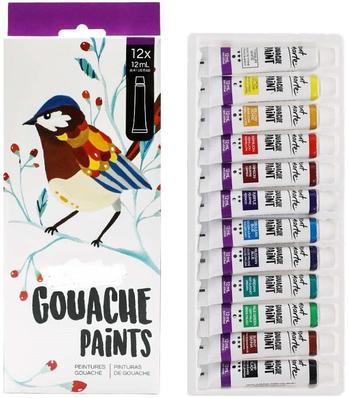 Levin Gouache Set - 12 Pieces, 12 ml Tubes - Ideal for Gouache Painting - Brilliant, lightfast Gouache Colours with Great Opacity - Perfect for Beginners, Professionals and Artists  (Set of 12, Multicolor)