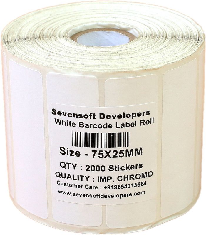 Sevensoft Developers 75X25MM Barcode Label (3X1 INCH) Self-adhesive Paper Label  (White)