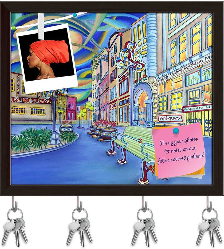 Artzfolio Seattle Downtown Modern City D1 Pinboard & Key Holders Dark Brown Frame9.2x8inch Cork Bulletin Board  (Multicolor 9.2 x 8 inch (23 x 20 cms))