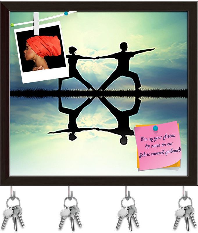 Artzfolio Couple Doing Yoga At Sunset D1 Pinboard & Key Holders Dark Brown Frame17.3x16in Cork Bulletin Board  (Multicolor 17.3 x 16 inch (44 x 41 cms))
