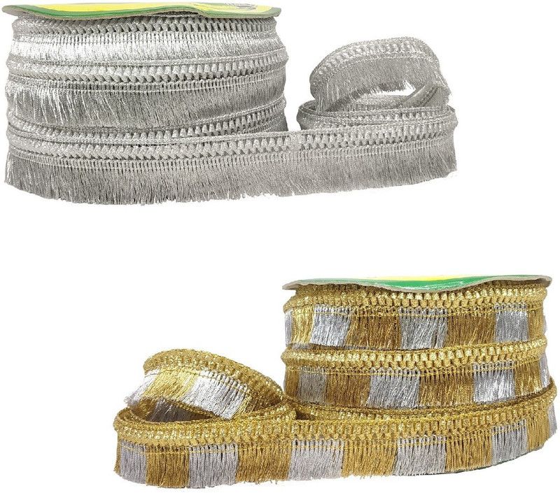 Uniqon CWG0327-015 Pack of 2 (18mtr Roll, Width: 2.5cm) Golden & Silver Kiran Gota Patti Trim Lace Lace Reel  (Pack of 2)