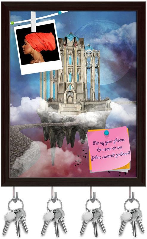 Artzfolio Fantasy Palace Pinboard with Key Holder Hooks Dark Brown Frame 10x12.8inch Cork Bulletin Board  (Multicolor 10 x 12.8 inch (25 x 33 cms))