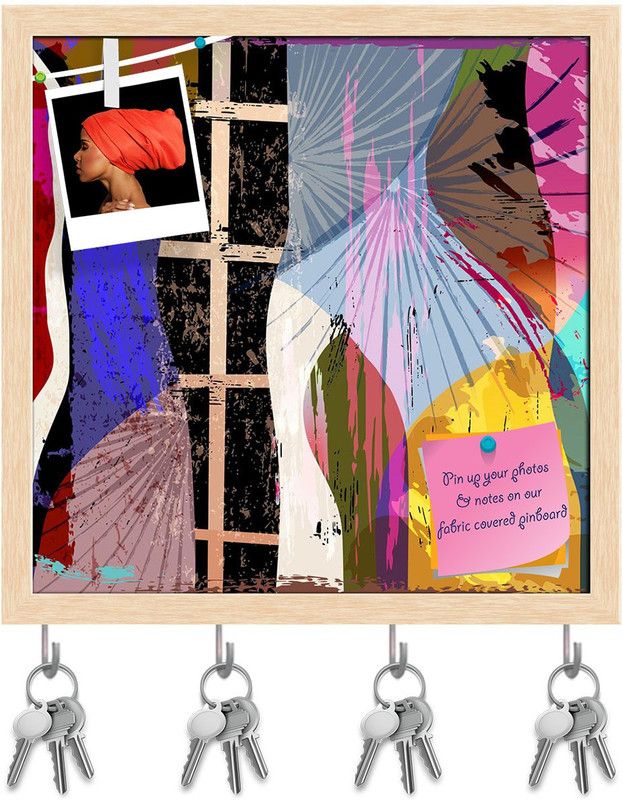 Artzfolio Abstract Artwork D197 Pinboard with Key Holders Natural Brown Frame20x20inch Cork Bulletin Board  (Multicolor 20 x 20 inch (51 x 51 cms))