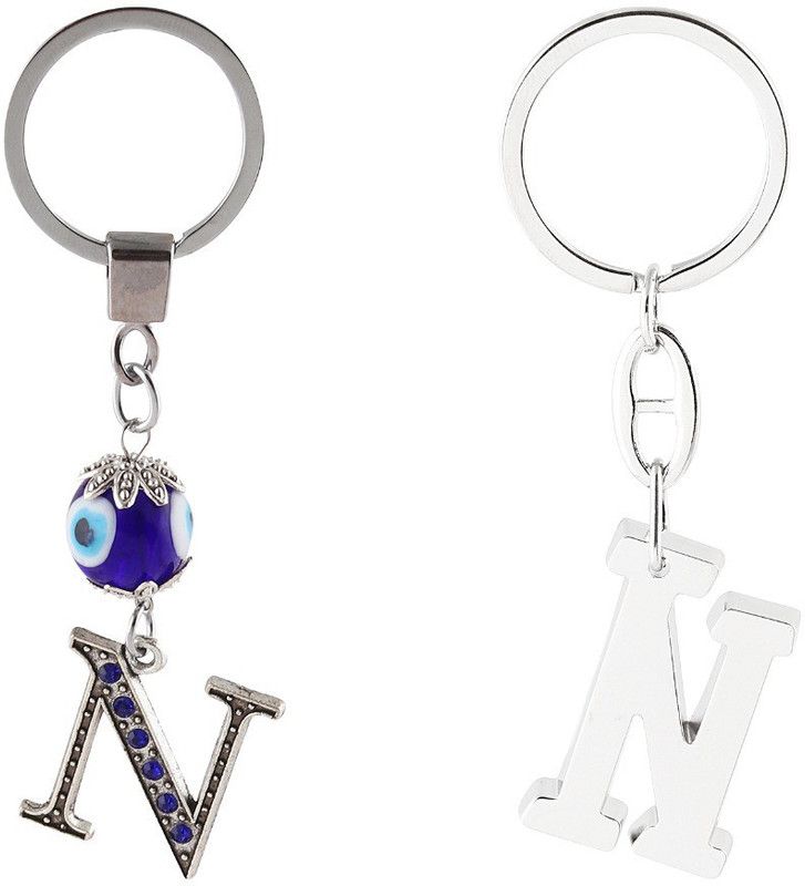 Gratus Combo of Evil Eye N Letter/Alphabet & Stylish N Letter/Alphabet Metallic Key Chain