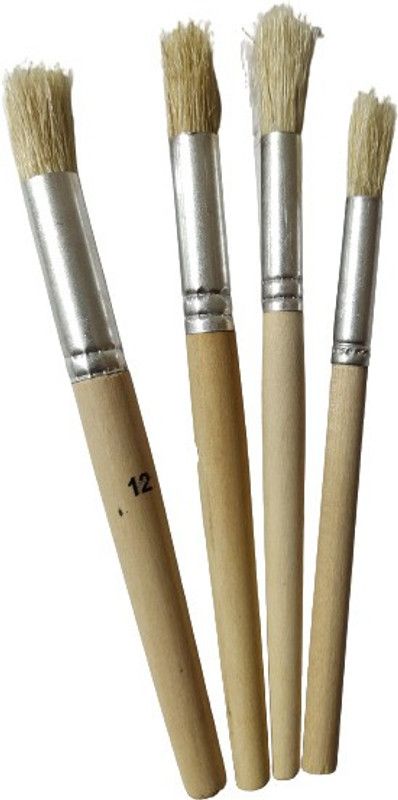 Levin Set of 4 Wooden handle Stencil Brushes in Pure Natural Hog Hair Bleached Bristle for Acrylic Oil Art Painting Stencil Project DIY Crafts  (Set of 4, Cream)
