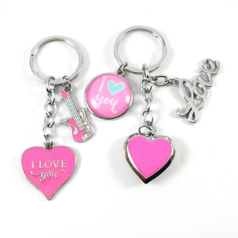 Isk Pink Heart with Mini Guitar Keychain best ideal for gifts friends couple use to personal Key Chain
