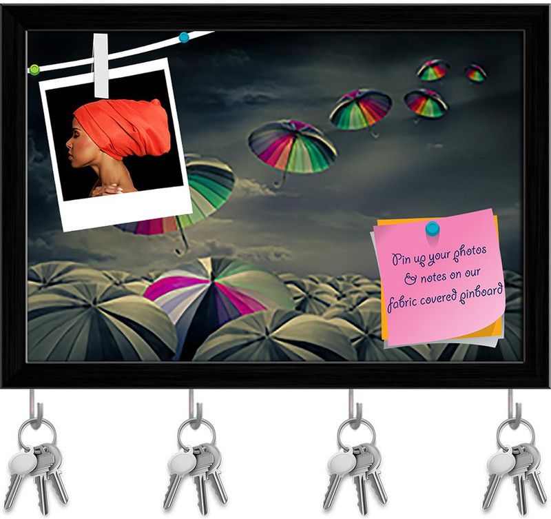 Artzfolio Standing Out Aloud Pin Board with Key Holders Black Frame 11.5x8inch (29x20cms) Cork Bulletin Board  (Multicolor 11.5 x 8 inch (29 x 20 cms))