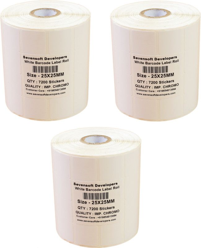 Sevensoft Developers 25X25MM Barcode Label Set of 3 Self-adhesive Paper Label  (White)