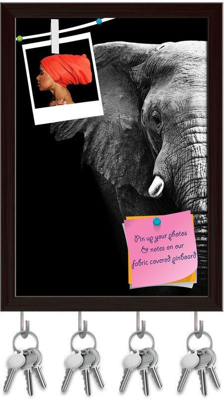 Artzfolio Elephant D3 Pinboard with Key Holder Hooks Dark Brown Frame 8x11.1inch Cork Bulletin Board  (Multicolor 8 x 11.1 inch (20 x 28 cms))
