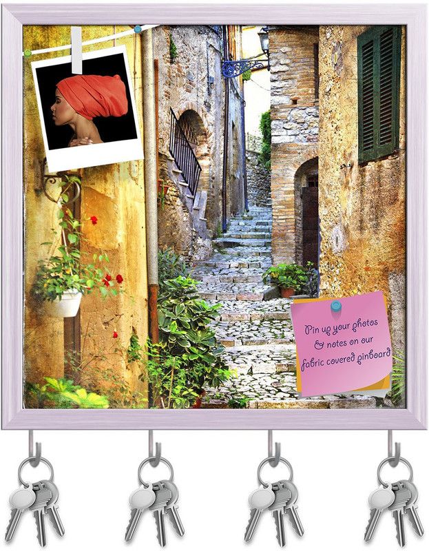 Artzfolio Charming Old Streets Of Italian Villages Pinboard & Key Hooks White Frame20x20in Cork Bulletin Board  (Multicolor 20 x 20 inch (51 x 51 cms))