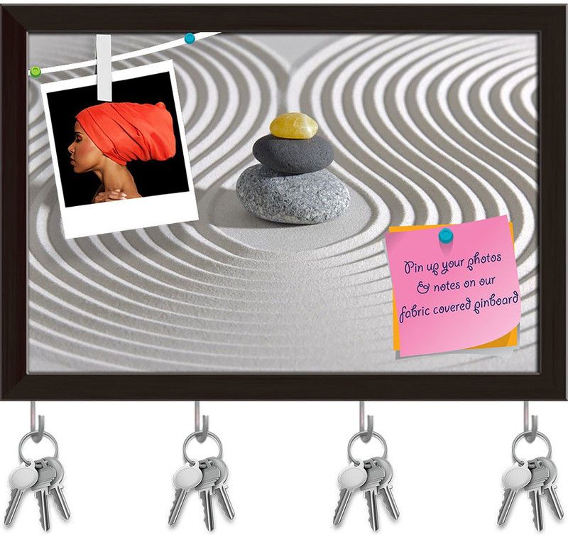 Artzfolio Japanese Zen Garden D2 Pinboard with Key Holders Dark Brown Frame14.5x10inch Cork Bulletin Board  (Multicolor 14.5 x 10 inch (37 x 25 cms))