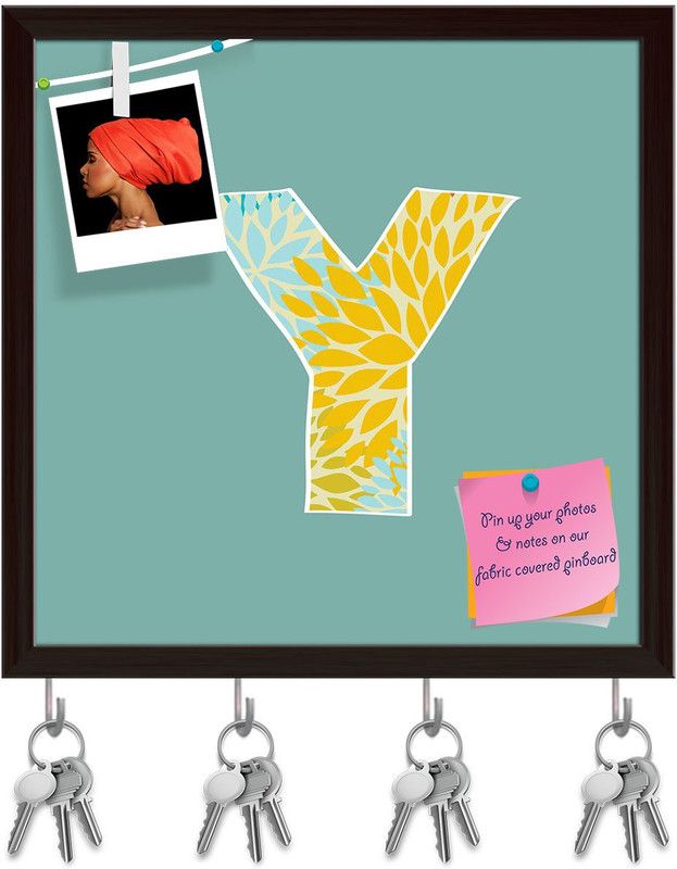 Artzfolio Floral Letter Y Pinboard with Key Holder Hooks Dark Brown Frame 16x16inch Cork Bulletin Board  (Multicolor 16 x 16 inch (41 x 41 cms))