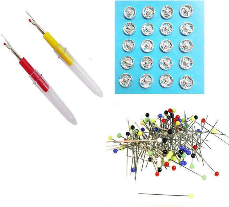 Crafts Haveli 3 Items Combo : 2 Seam Ripper, Round Head Pin Multi, Tich Button Sewing Kit