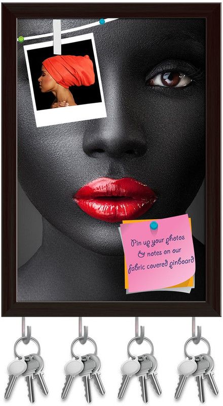 Artzfolio Woman With Dark Skin Pinboard with Key Holder Hooks Dark Brown Frame 10x14.5inch Cork Bulletin Board  (Multicolor 10 x 14.5 inch (25 x 37 cms))