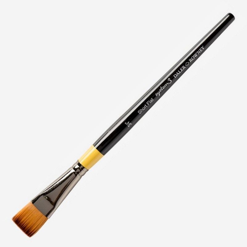 DALER ROWNEY System3 Short Handle Short Flat SY55 Synthetic Paint Brush, 3/4in  (Set of 1, Black)
