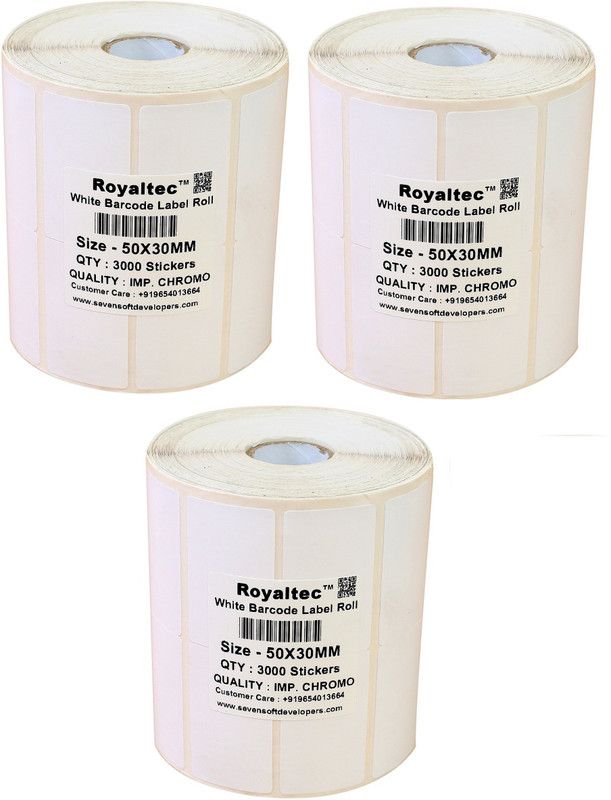 Royaltec 50X30MM Barcode Label Set of 3 Self-adhesive Paper Label  (White)