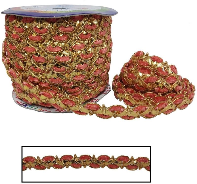 Stylewell CWG0124 (18 Mtr) Roll Of Peach And Golden Zig-zag Fur Gota Patti Embroidery Trim Lace Border with 1.2 cm Width for Saree,suit,dresses Embellishment,fashion Designing,craftworks Lace Reel  (Pack of 1)