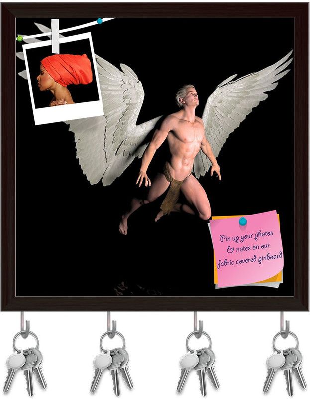 Artzfolio Enlighten Pinboard with Key Holder Hooks Dark Brown Frame 10x10inch (25x25cms) Cork Bulletin Board  (Multicolor 10 x 10 inch (25 x 25 cms))
