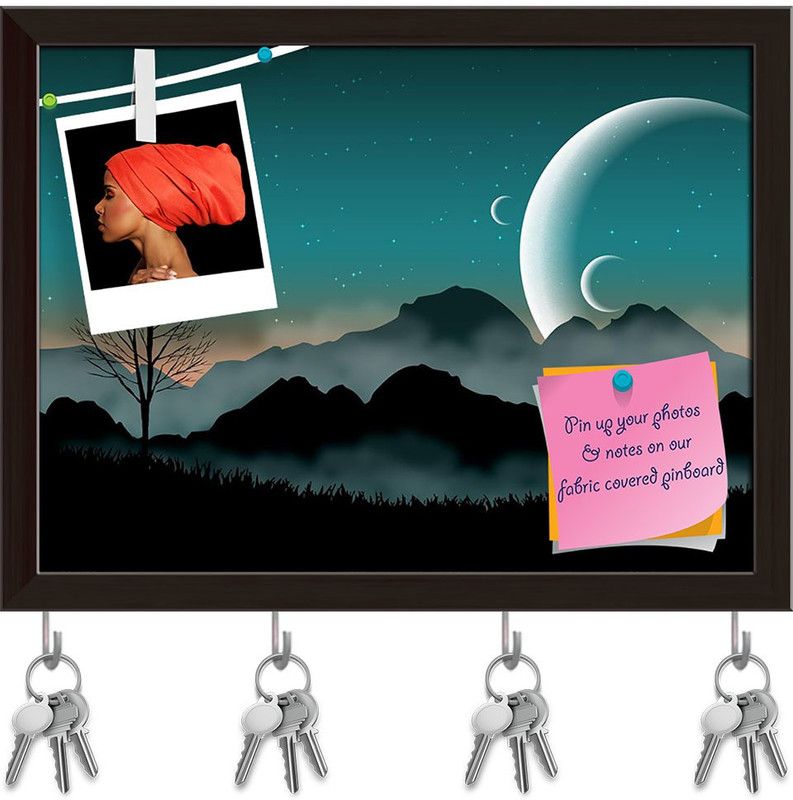 Artzfolio Space Night Sky With Mountains & Close Planets Pinboard Dark Brown10.5x8in Cork Bulletin Board  (Multicolor 10.5 x 8 inch (27 x 20 cms))